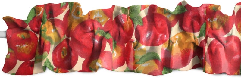 Cotton Fruits Print Sleeve Topper Window Valance Top Bottom Ruffle Home Décor Bedroom Nursery Kitchen Window (72" Wide x 7" Tall, Apples Allover Beige)